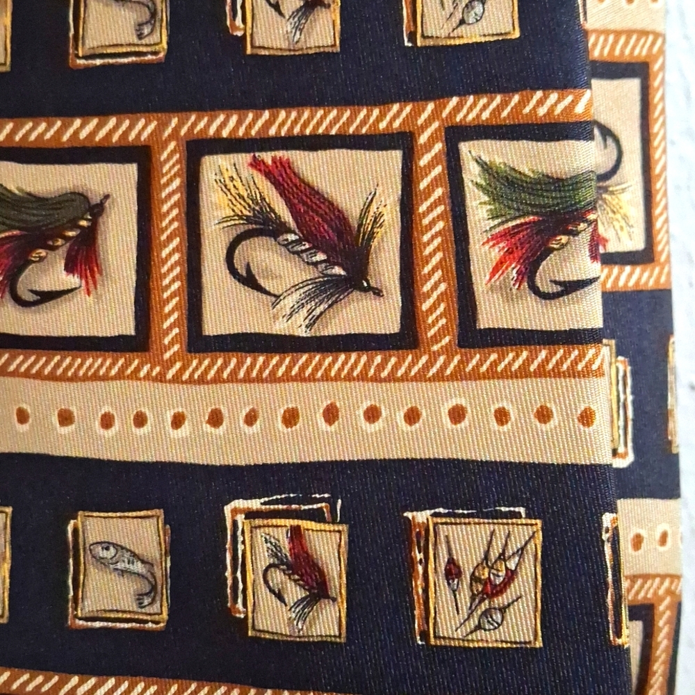 Lands' End Black and Tan Geometric Tie Fishing Lure Fish Tie
